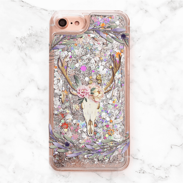 Boho Deer Skull Glitter iPhone Case