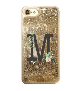 Custom Cactus Flower Monogram Gold Glitter iPhone Case