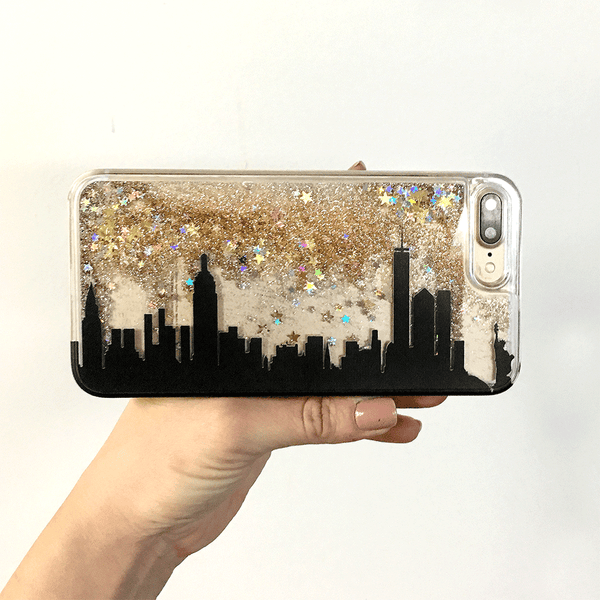 Custom City Skyline Gold Glitter Phone Case