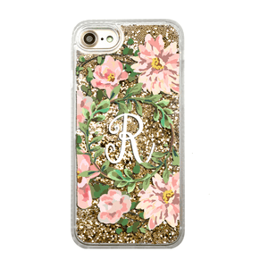Custom Floral Wreath with Initial Gold Glitter iPhone Case