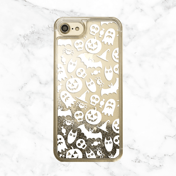 Halloween Pumpkins and Ghosts Gold Glitter Phone Case