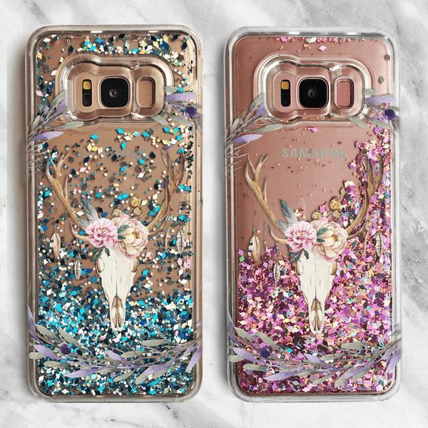 Floral Deer Skull Glitter Samsung Galaxy Case