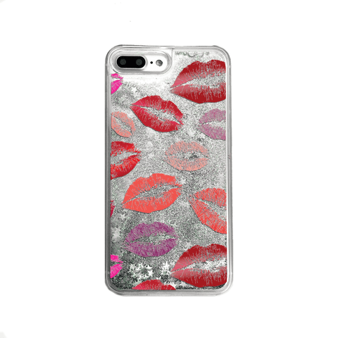 Lipstick Kisses Silver Glitter Phone Case