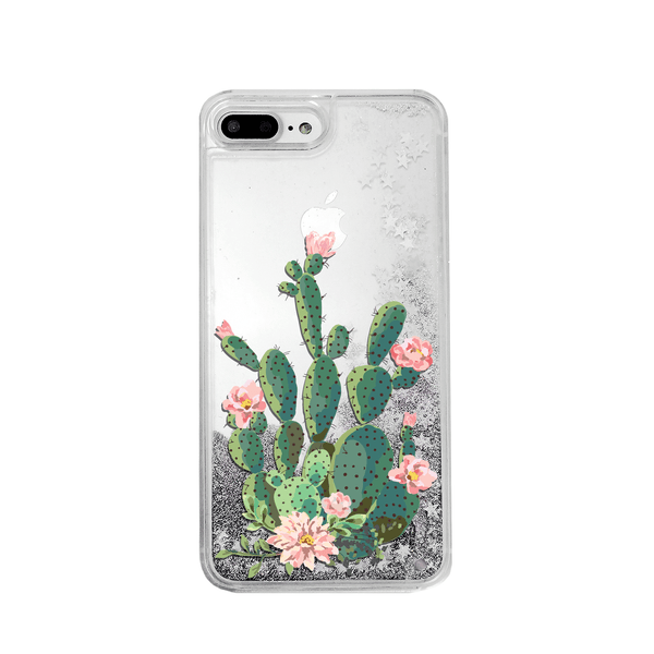 Blooming Prickly Pear on a Silver Glitter Phone Case