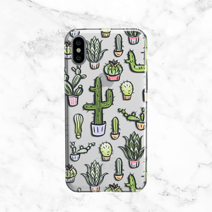 Green Cactus and Succulent Phone Case - Clear Printed TPU