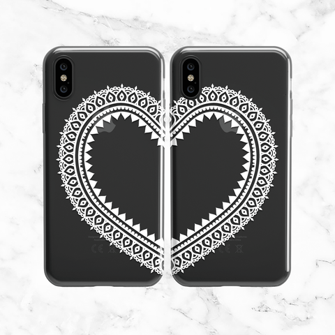 White Heart Lace Phone Case Set
