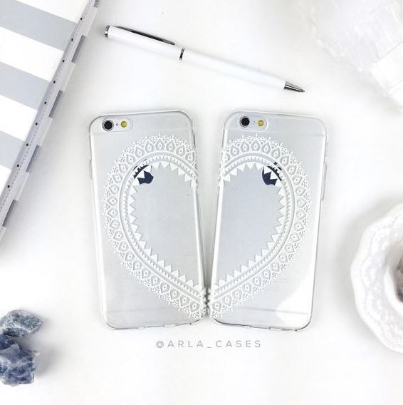 White Lace Heart Phone Case Set