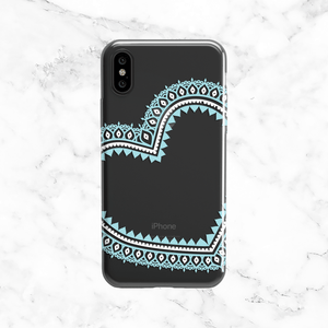 Mint Blue Lace Heart Design Phone Case - Clear TPU iPhone and Galaxy Cover
