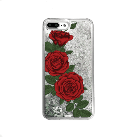 Silver Glitter Red Roses iPhone Case
