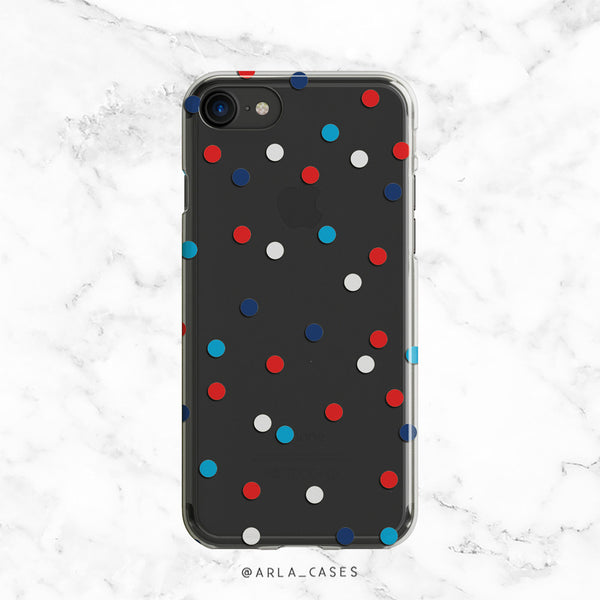 Red white and blue polka dots phone case