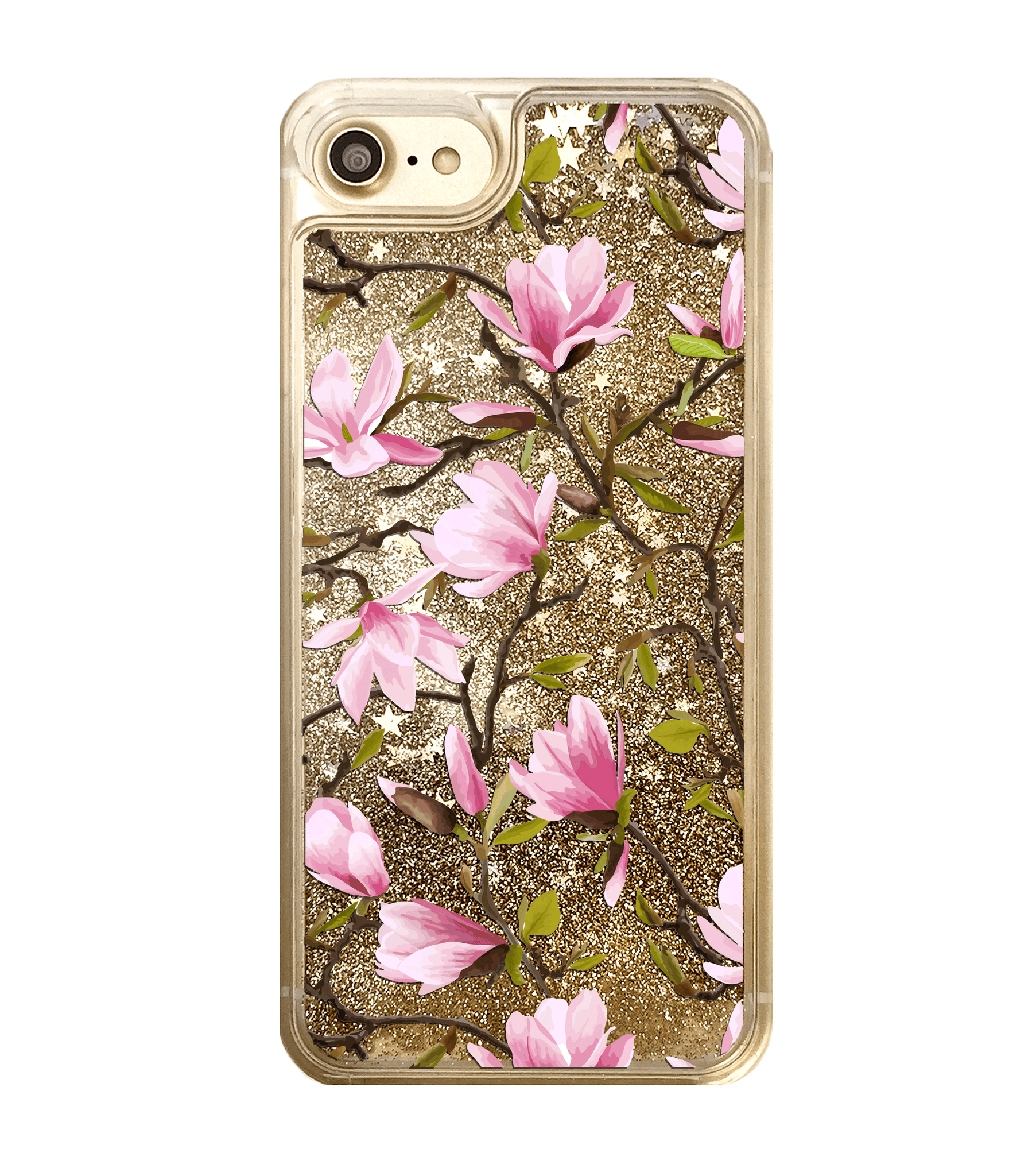 Gold Glitter Pink Magnolia Flowers iPhone Case