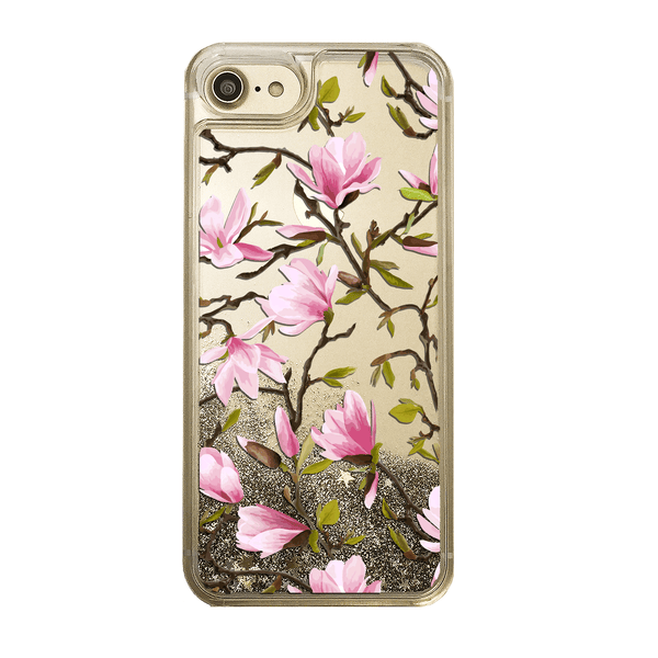 Pink Magnolia Flowers Gold Glitter Phone Case