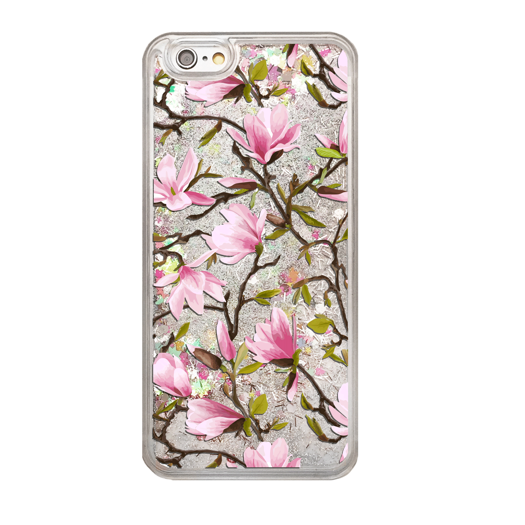 Rainbow Glitter Pink Magnolia Flowers Phone Case