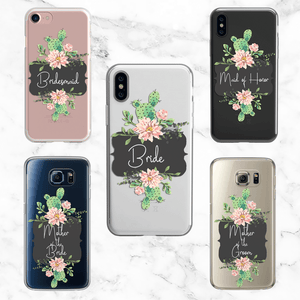 Wedding Party Set of 5 Cactus Cases - Clear Printed TPU