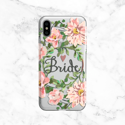 Bride Floral Wreath Wedding Phone Case - Clear Printed TPU