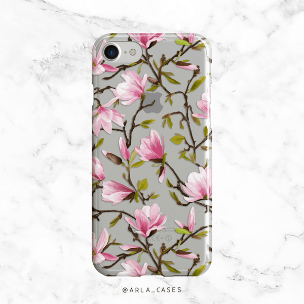 Pink Magnolias Clear iPhone and Galaxy Case