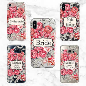 Wedding Party Set of 5 Vintage Floral Cases - Clear Printed TPU
