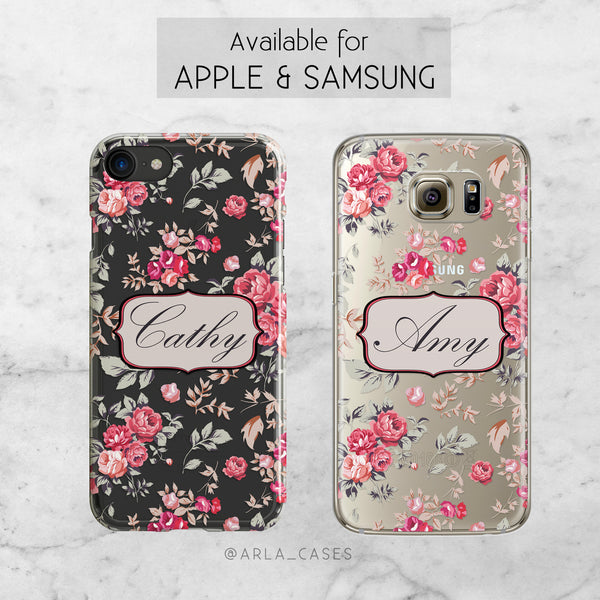 Custom Shabby Chic Floral Name Phone Case - Clear Printed TPU