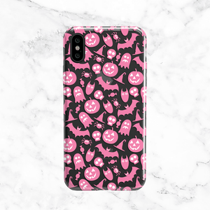 Halloween Pink Ghosts and Pumpkins - Clear TPU Phone Case