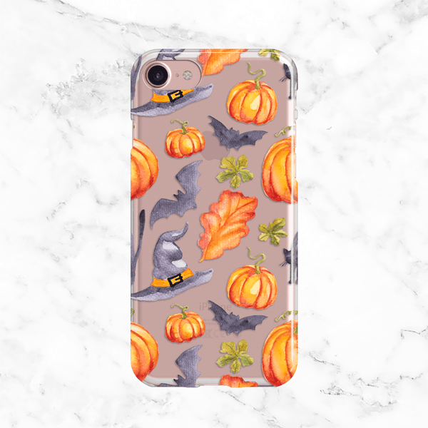 Halloween Witch Hat and Pumpkins Clear TPU Phone Case