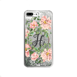 Custom Floral Wreath with Initial Silver Glitter iPhone Case