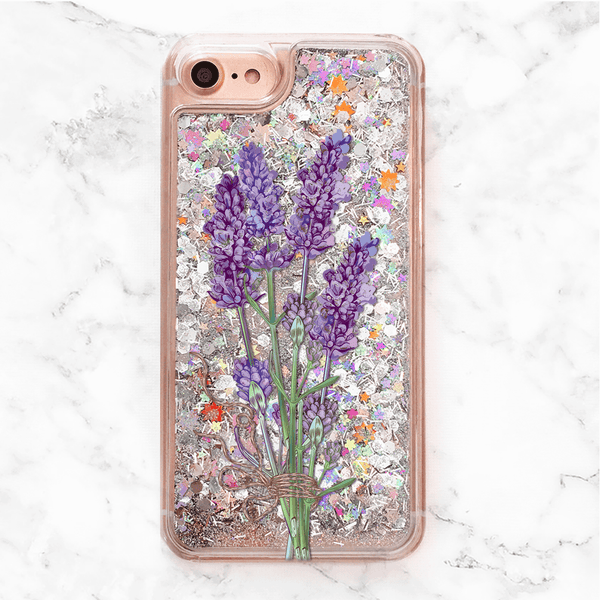 Lavender floral glitter phone case