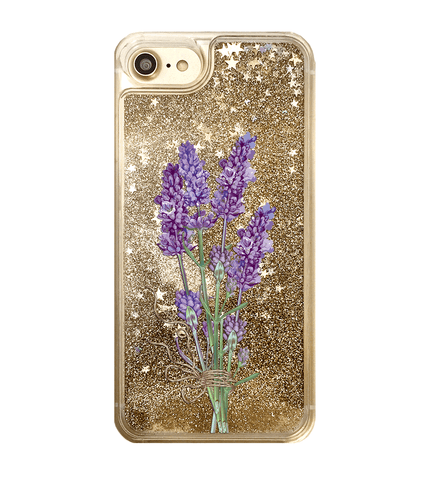 Gold Glitter Lavender Flowers iPhone Case