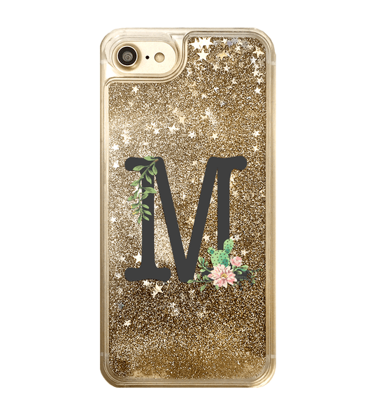 Custom Cactus Flower Monogram Gold Glitter iPhone Case