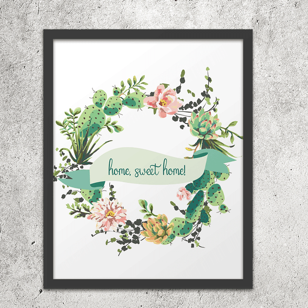 Custom Succulent Wreathe with personalized text - Art Print