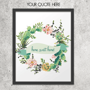 Custom Succulent Wreathe with personalized text - Art Print