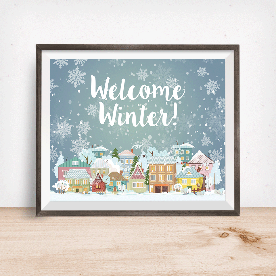 Welcome Winter Christmas Village Wall Art Print