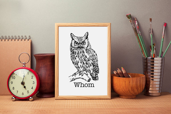 Grammar Police Whom Owl - Art Print