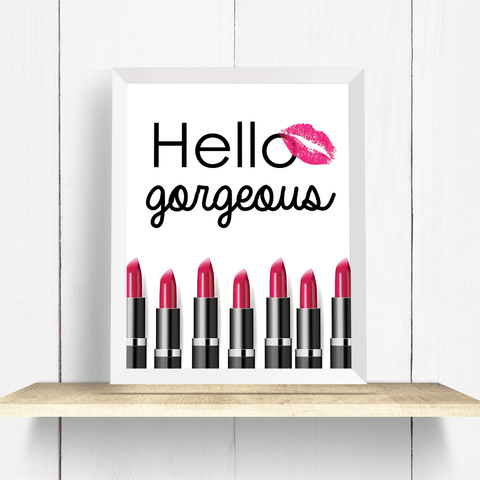 Hello Gorgeous Pink Lipstick Wall Art Print