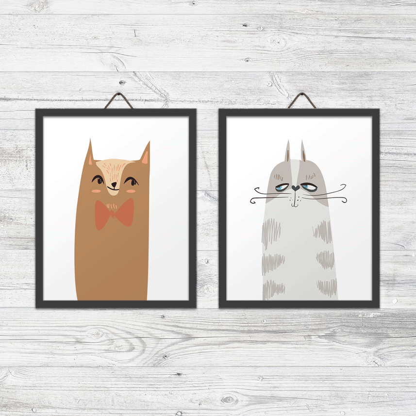 Cats Set of Two Wall Art Prints