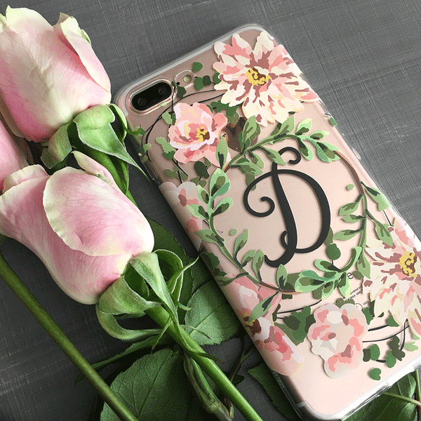 Pink Floral Custom Monogram Phone Case