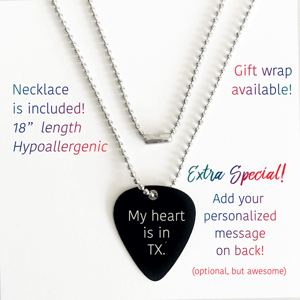 Custom Engraved Home State Guitar Pick Necklace