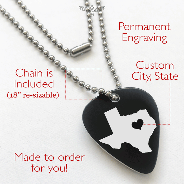 Custom Engraved Home State Guitar Pick Necklace