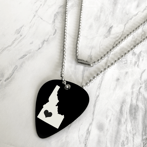 Custom Engraved Long Distance Guitar Pick Necklace