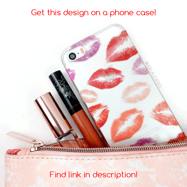 Red Lipstick Kisses Silver Glitter Phone Case