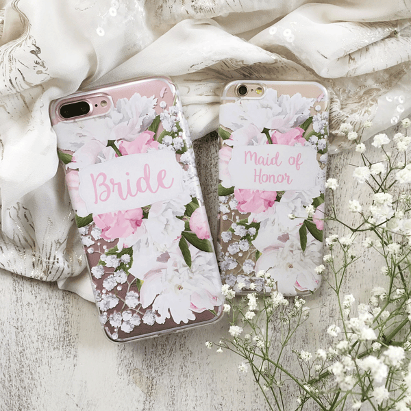 Wedding Party Set of 5 Peony Cases - Clear Printed TPU
