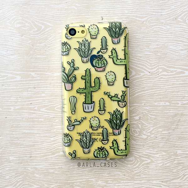 Green Cactus and Succulent Phone Case - Clear Printed TPU