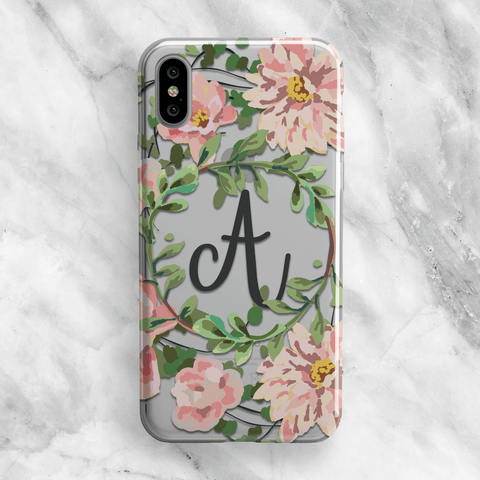 Pink Floral Custom Monogram Phone Case