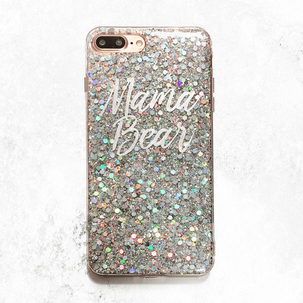 Silver Glitter Mama Bear Phone Case