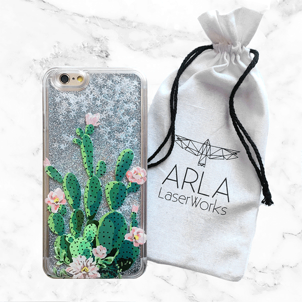 Blooming Prickly Pear on a Silver Glitter Phone Case