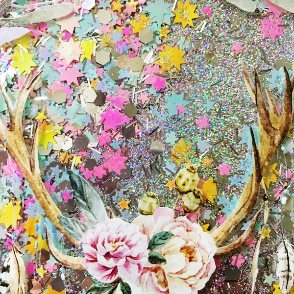 Floral Deer Skull Rainbow Glitter iPhone Case