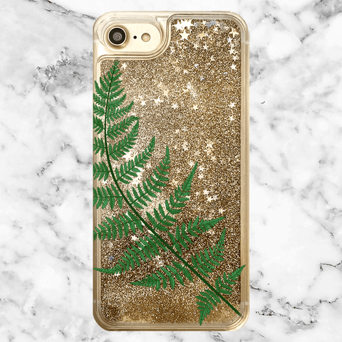 Green Fern Leaf Gold GLitter Phone Case