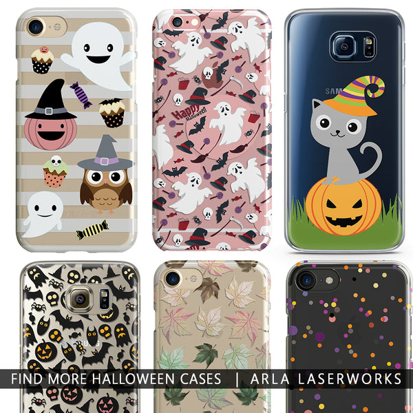Halloween White Ghosts and Pumpkins - Clear TPU Case