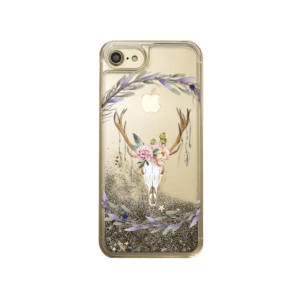 Floral Deer Skull Gold Glitter iPhone Case