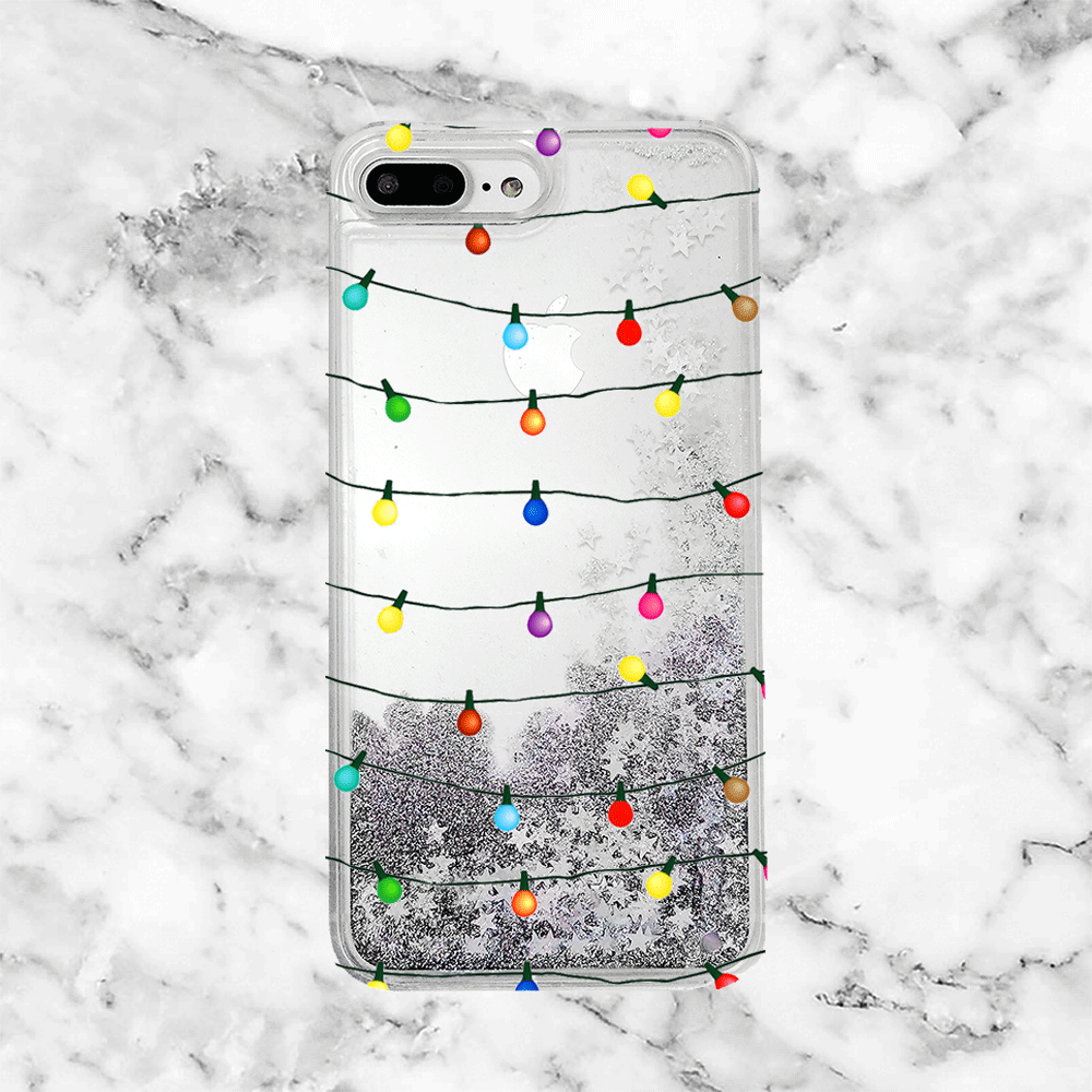 Christmas Lights Silver Glitter iPhone Case