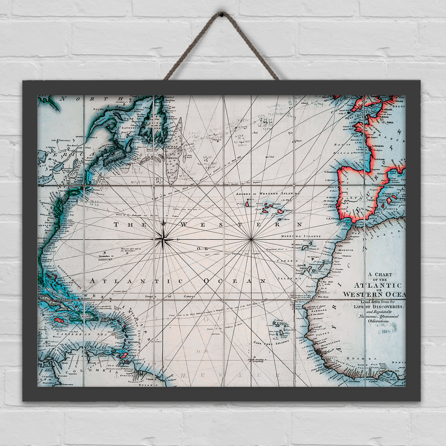 Vintage Atlantic Ocean Map - Art Print